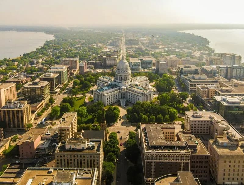 Madison, Wisconsin State Capitol and downtown skyline - Samaniego Drywall proudly serves the Madison area
